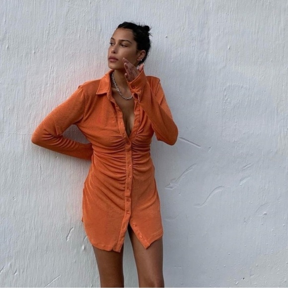 With Jean Button-Up Dress in Orange - Picture 2 of 8